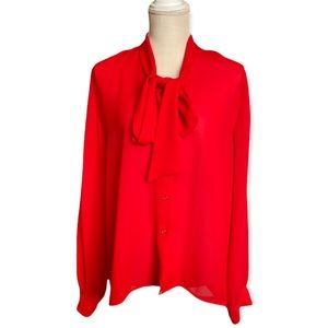 Vintage Hudson 100% Polyester Sheer Red Blouse Valentines Day ❤️